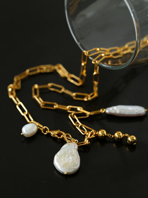 Baroque Pearls Gold Y Chain Necklace